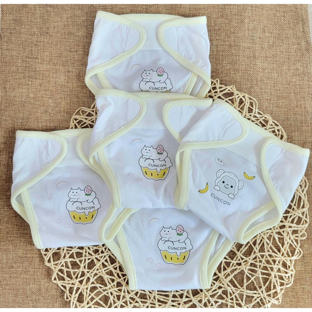 (3-8kg) Set 5 Tả Vải Dán Trắng In Viền Màu Cho Bé - Hiệu Cún Con - Trắng