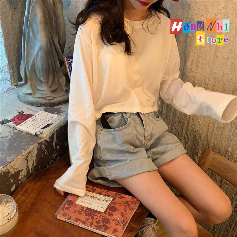 Áo Croptop Trơn Tay Dài Dáng Rộng Long Tee Ulzzang - MM