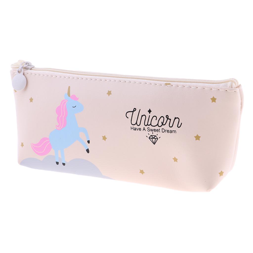 Soft Cartoon Zipper Pouch Pencil Pen Case Holder Cosmetic Makeup Bag Beige