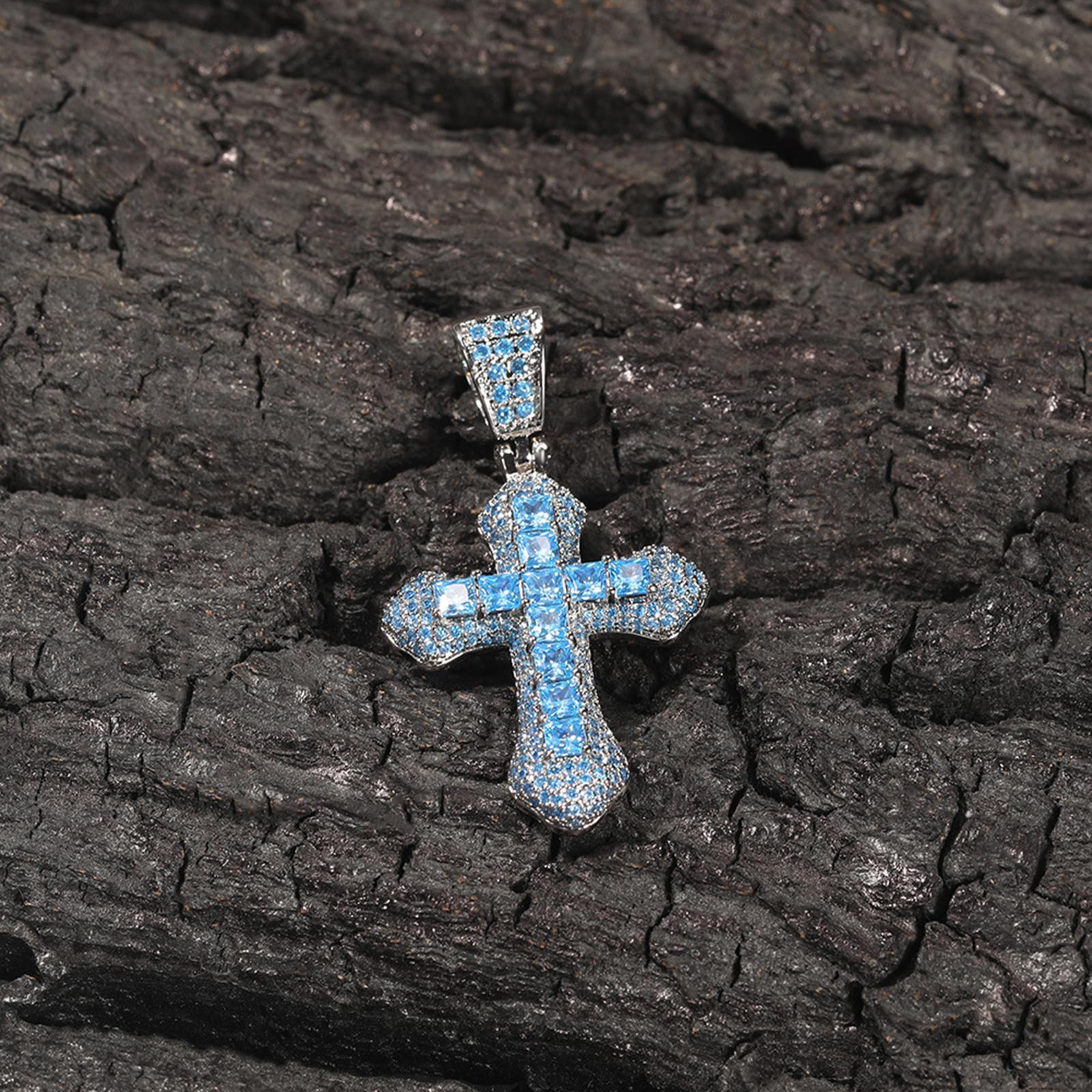 Zircon Cross Pendant Necklace Dangling cross Valentines Party Blue
