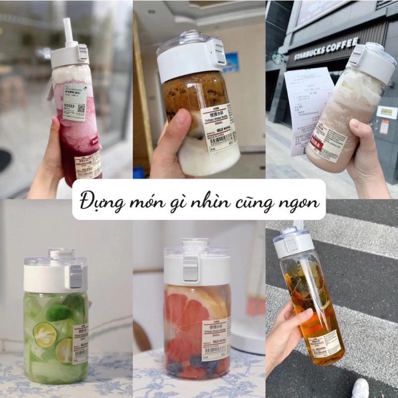 Combo 3 Bình Đựng Nước Bằng Nhựa có nắp đậy ,quai đeo thông minh tiện dụng