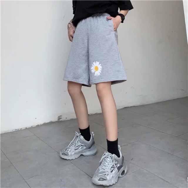 Quần short nỉ quàn đùi in họa tiết 2 màu đen xám chất thun bông mềm mịn có túi