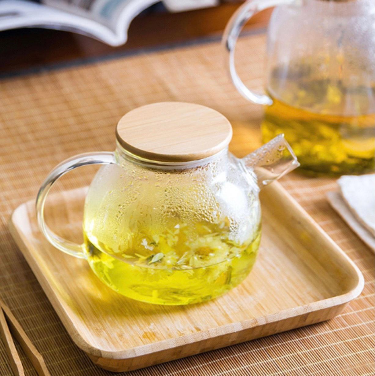 Bình trà thuỷ tinh nắp gỗ