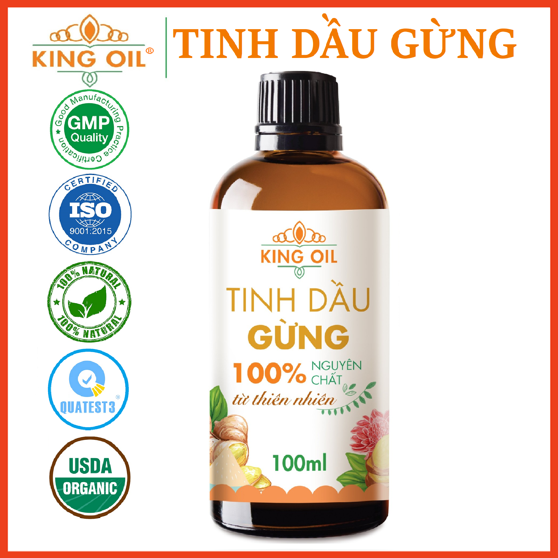 Tinh dầu Gừng nguyên chất từ thiên nhiên, Thơm Phòng, Khử Mùi, Kháng Khuẩn, Đuổi Muỗi, Giữ Ấm - KingOil