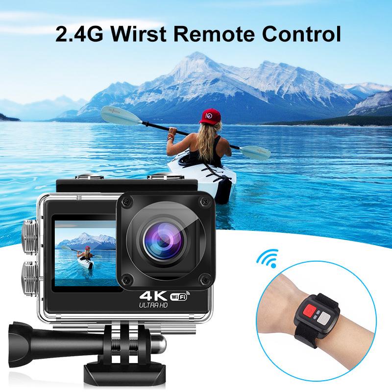 Camera hành động 4K 60fps camera 24MP 2.0 Touch LCD 4X EIS Dual Màn hình WiFi Điều khiển từ xa Waterproof Water