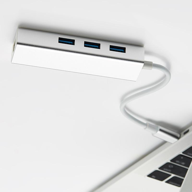 Giao hàng nhanh Type-C sang USB3.0 card mạng có dây Gigabit không cần ổ đĩa Bộ chuyển đổi cáp mạng máy tính xách tay HUB hợp kim nhôm