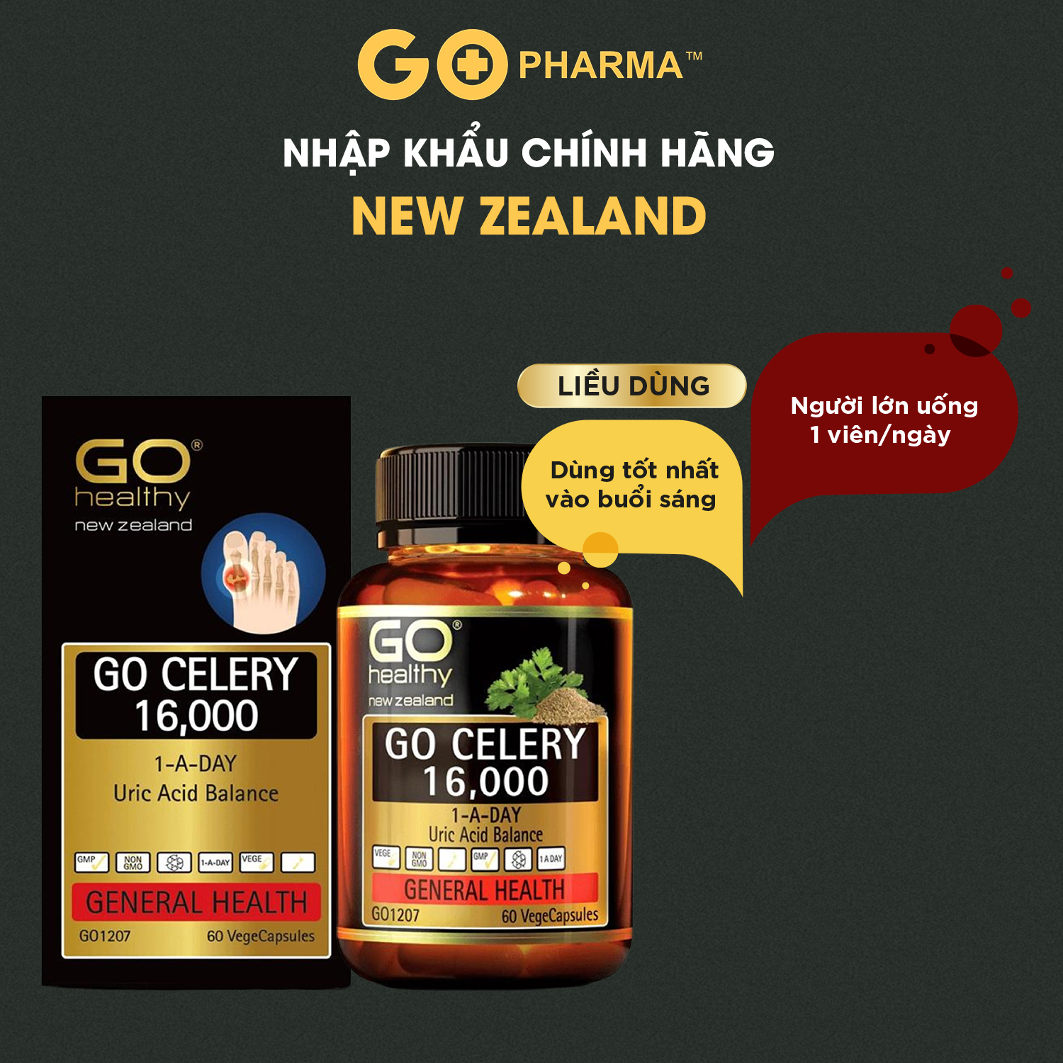 Viên Uống Gút nhập khẩu New Zealand Go Celery 16,000 - GO Healthy