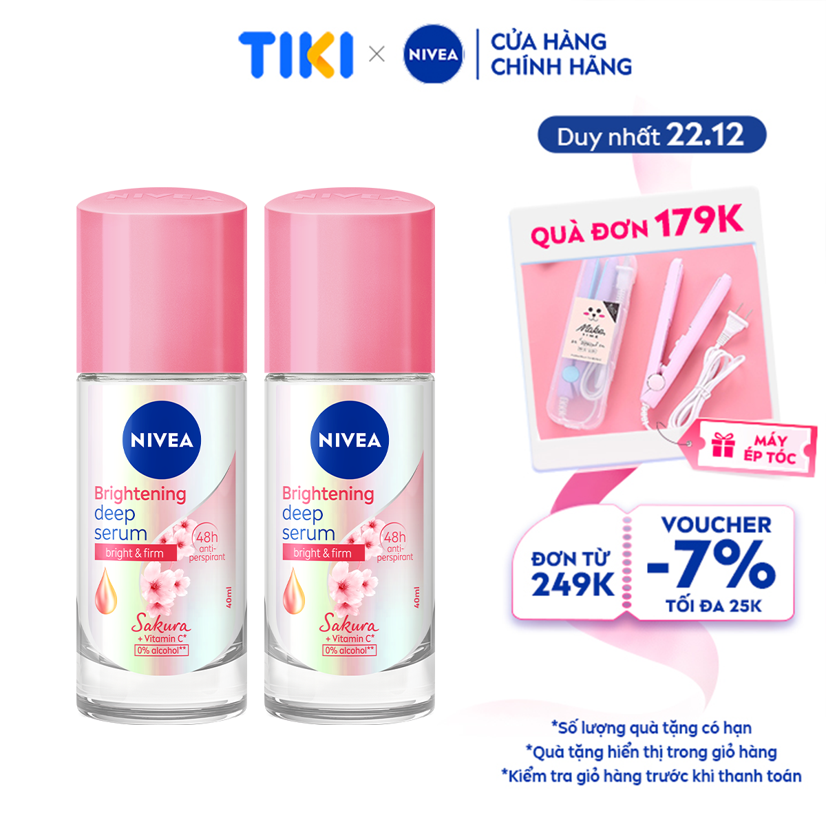 Bộ 2 Lăn Ngăn Mùi NIVEA Brightening Deep Serum Hương Hoa Sakura Dưỡng Trắng Da | Mịn Da - 85306