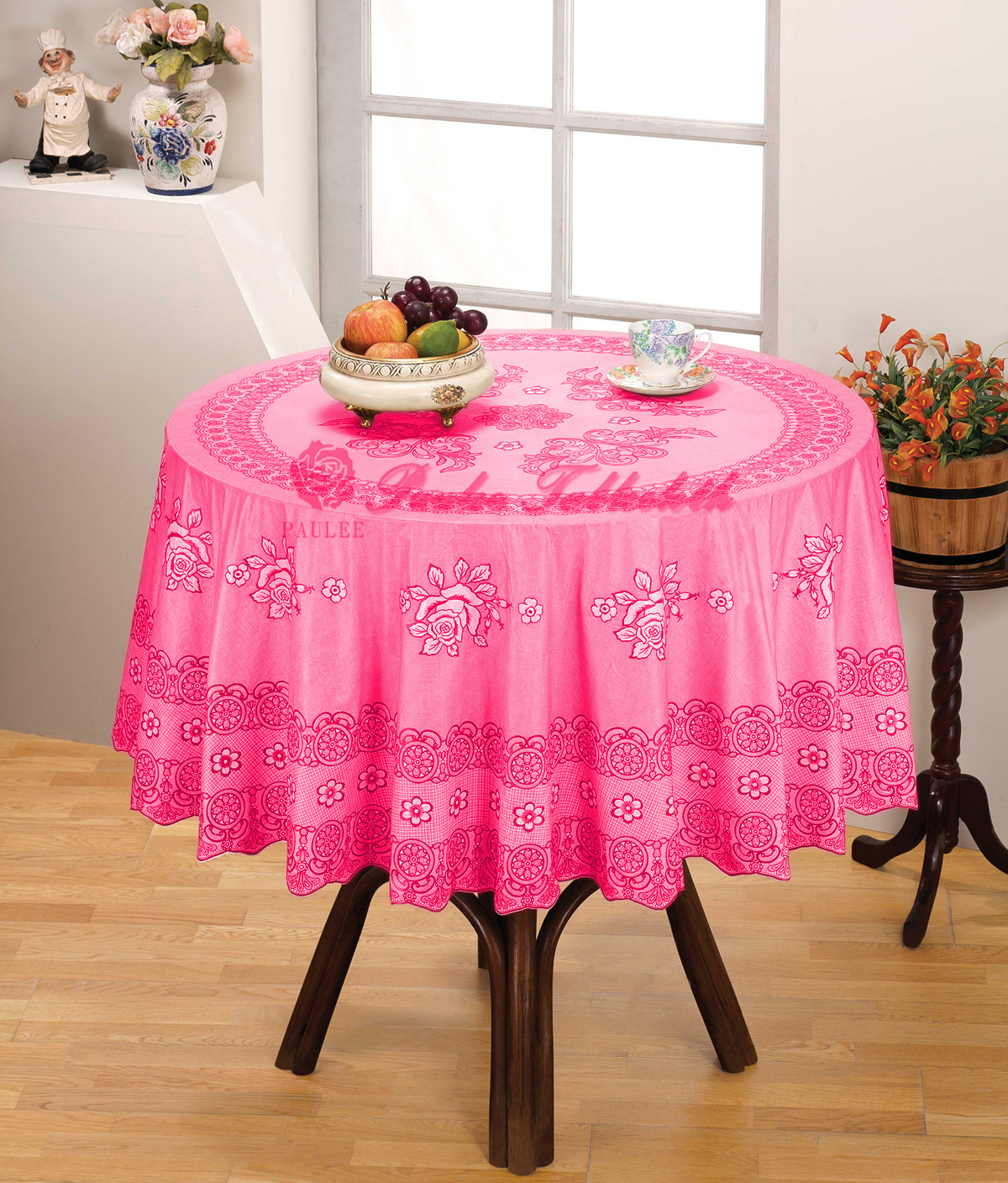 Tấm nhựa PVC trải bàn tròn 856B-150 cm - hoa văn hồng - không thấm nước
