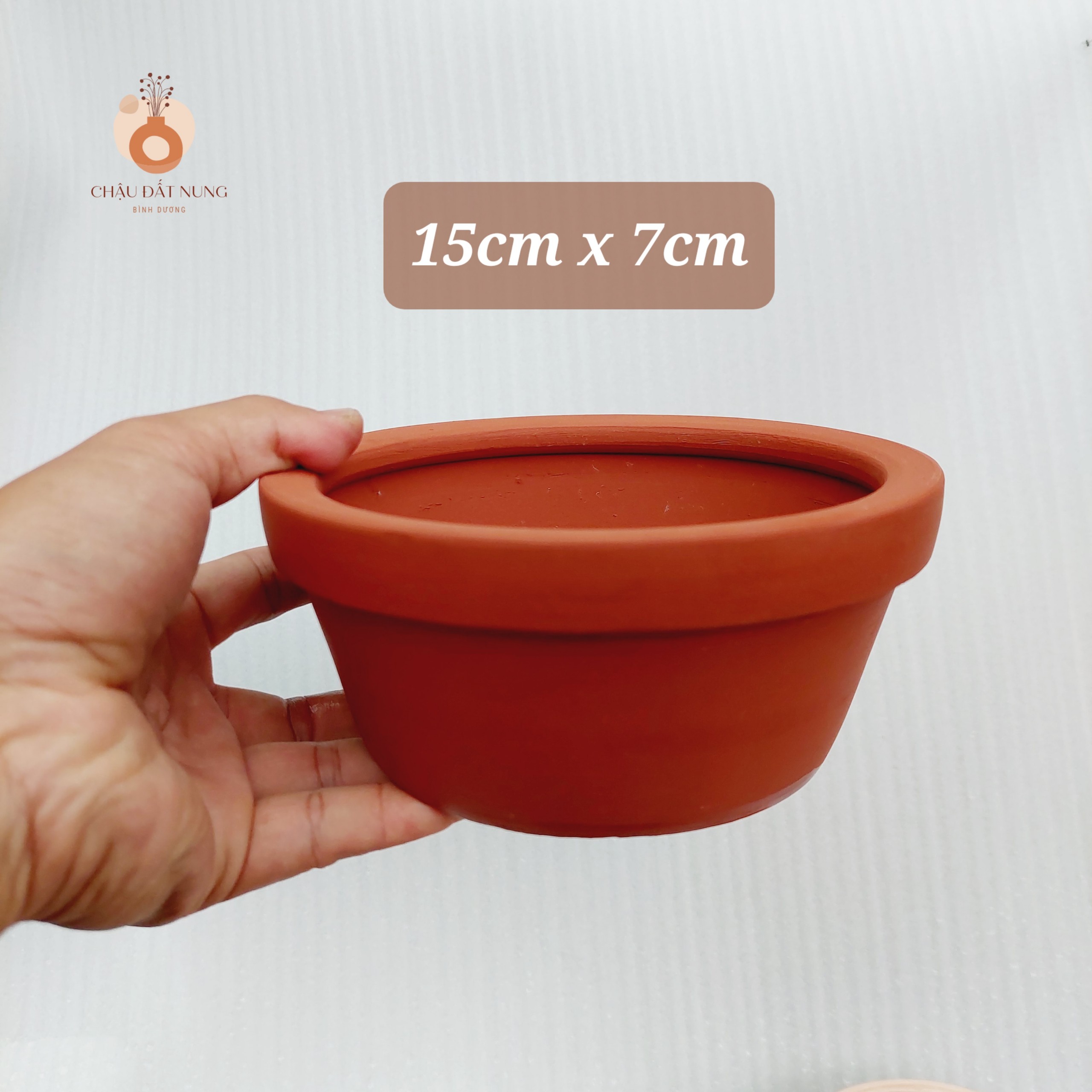 Chậu đất nung Bình Dương - Cái thau, đường kính miệng 15cm, chiều cao 7cm