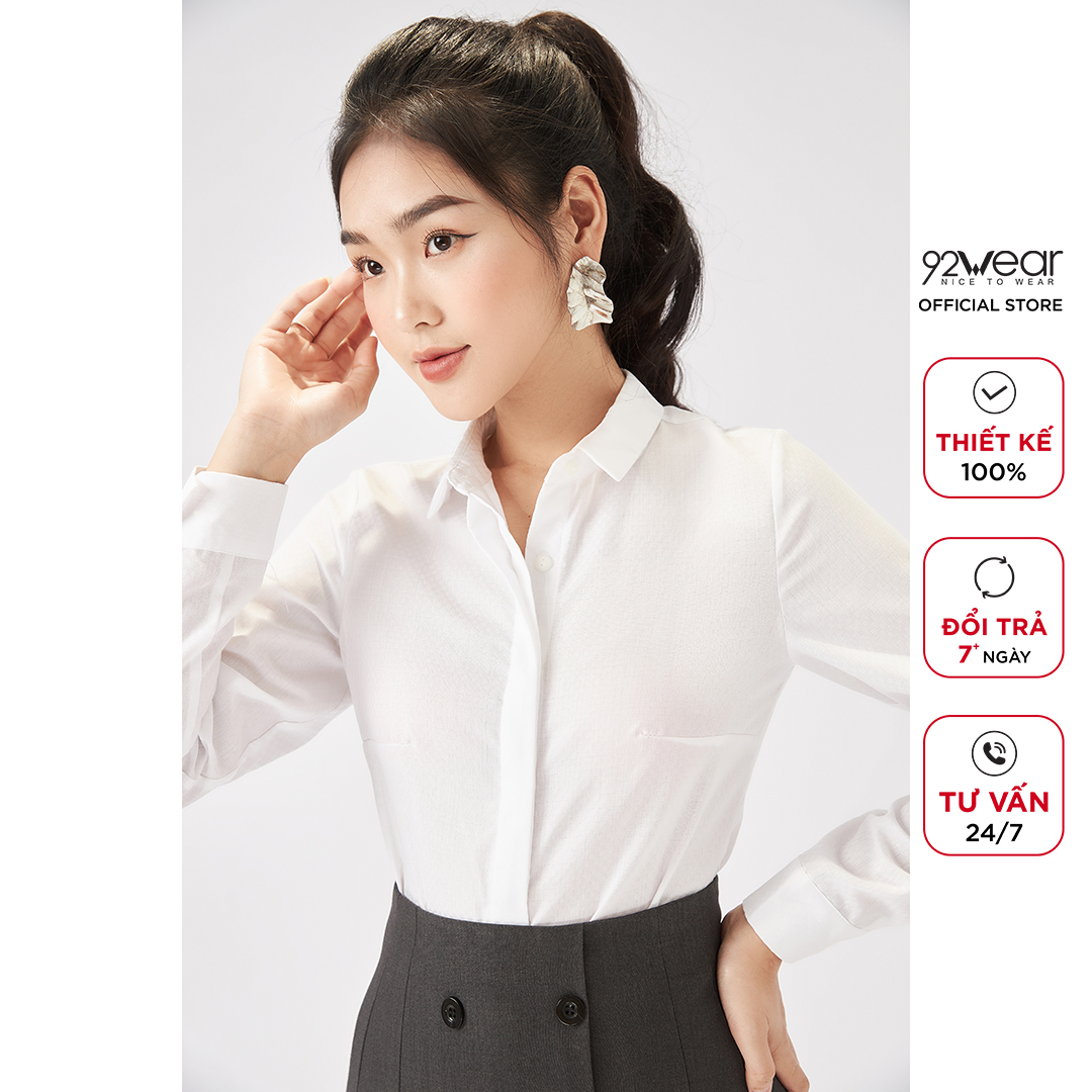 Áo sơ mi nữ 92WEAR thiết kế cổ đức basic ASW1156