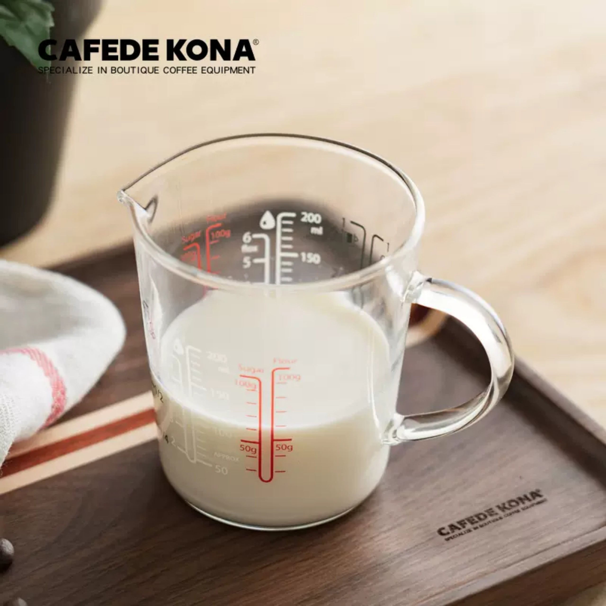 Ca ly thủy tinh có vạch đong pha chế 200ml CAFE DE KONA