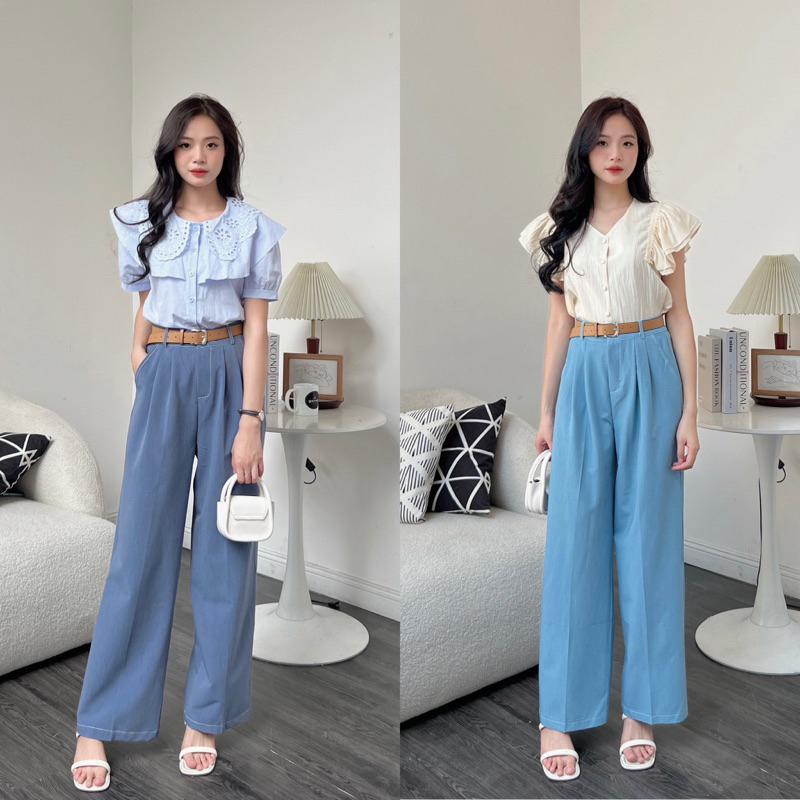 Quần suông vải nữ q238804 culottes ống rộng chiết ly germe