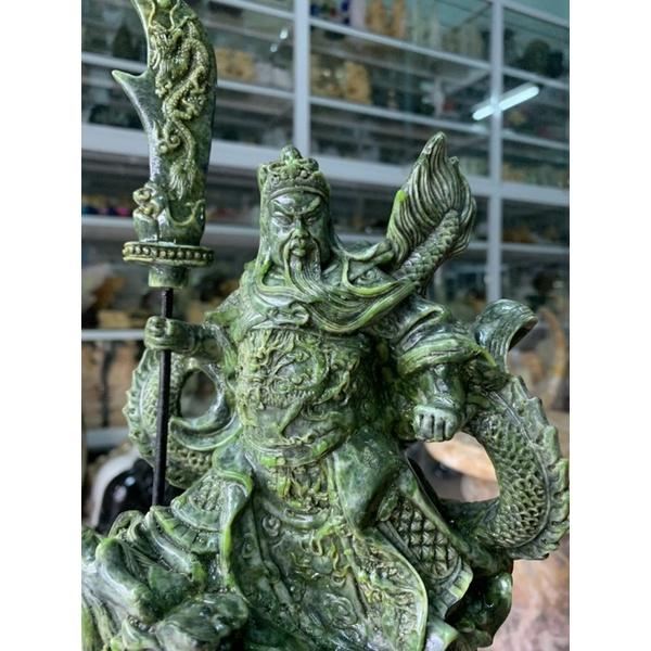 Tượng Quan Công Rồng Đá Đúc Poly Ngọc Ấn Độ - cao 25cm (kích thước chưa tính đao)