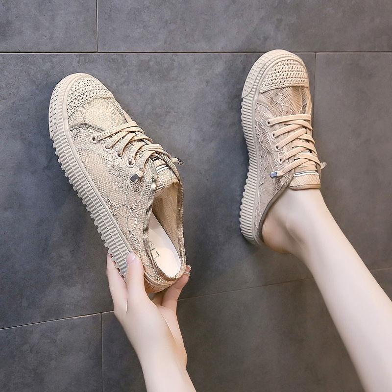 Dép Bít Mũi Phối Lưới Thời Trang Mùa Thu Cho Nữ