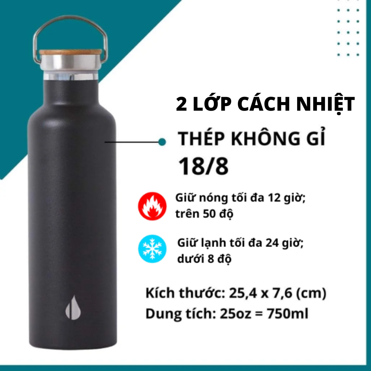 Hình ảnh BÌNH GIỮ NHIỆT ELEMENTAL MÀU ĐEN (750ML), BÌNH NHẬP KHẨU MỸ, ĐẠT CHUẨN FDA HOA KỲ, THÉP 304 KHÔNG GỈ, GIỮ NÓNG LẠNH