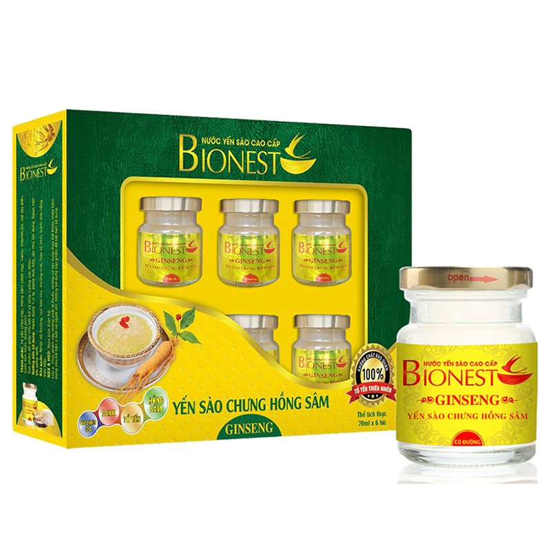 Hộp Yến sào Bionest Ginseng hồng sâm cao cấp - hộp 6 lọ