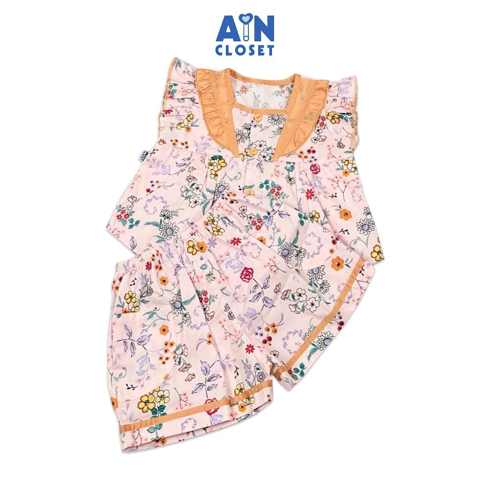 Bộ quần áo Ngắn bé gái họa tiết Hoa Dại Đồng Quê hồng cotton - AICDBGEDTH44 - AIN Closet