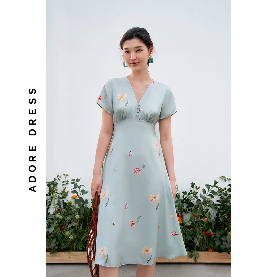 Đầm midi dresses lụa mint hoa nhỡ 311DR2019 ADORE DRESS