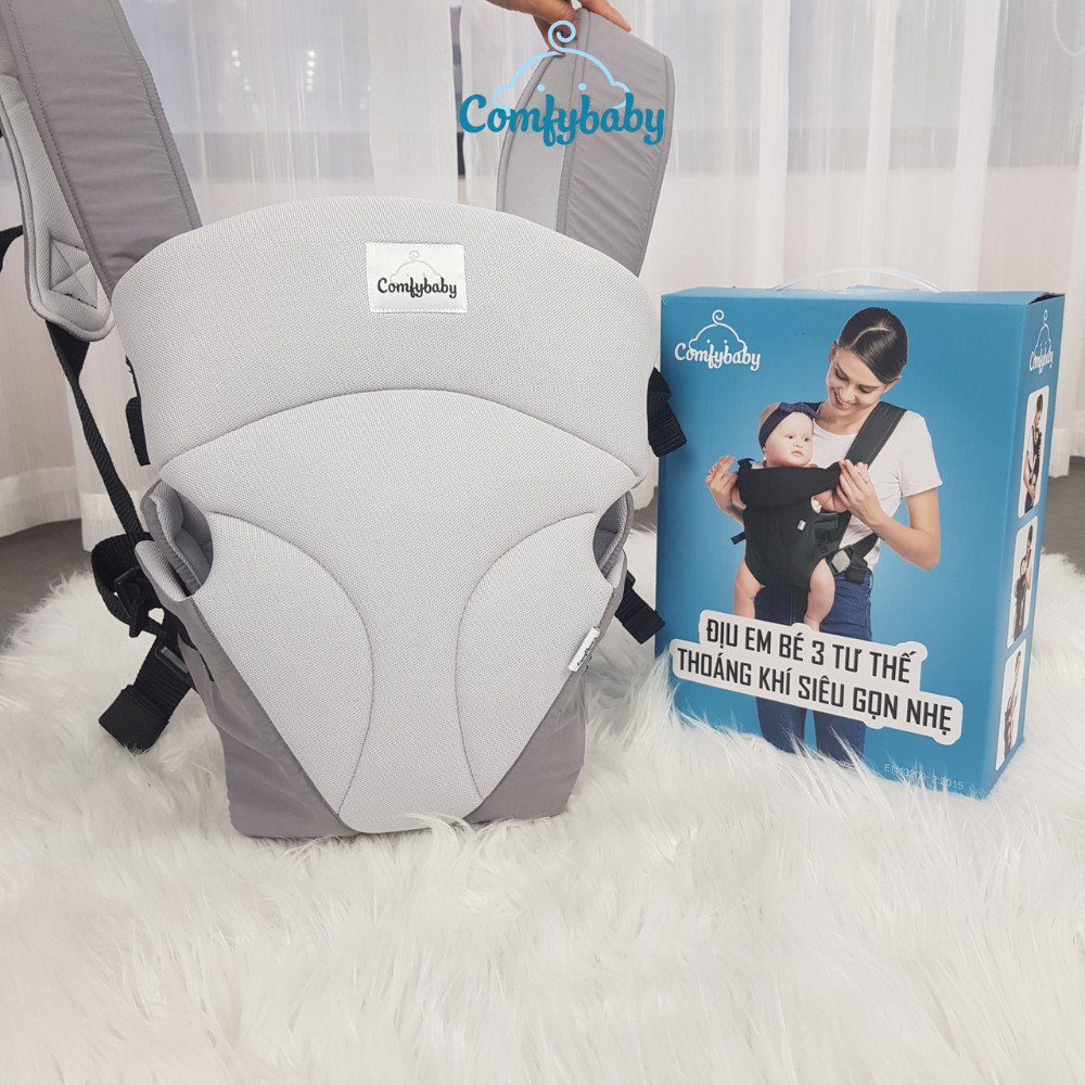 Địu em bé 3 tư thế có đỡ cổ sơ sinh - thoáng khí chống gù cho bé ComfyBaby CF-BK010