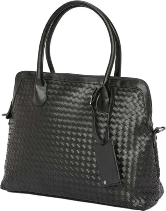 Men's Business Casual Tote Bag Leather Weave - Black