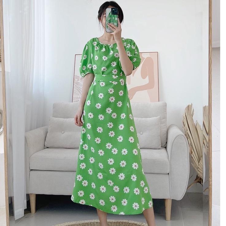 Đầm hoa dáng dài chiết eo nữ tính, tiểu thư