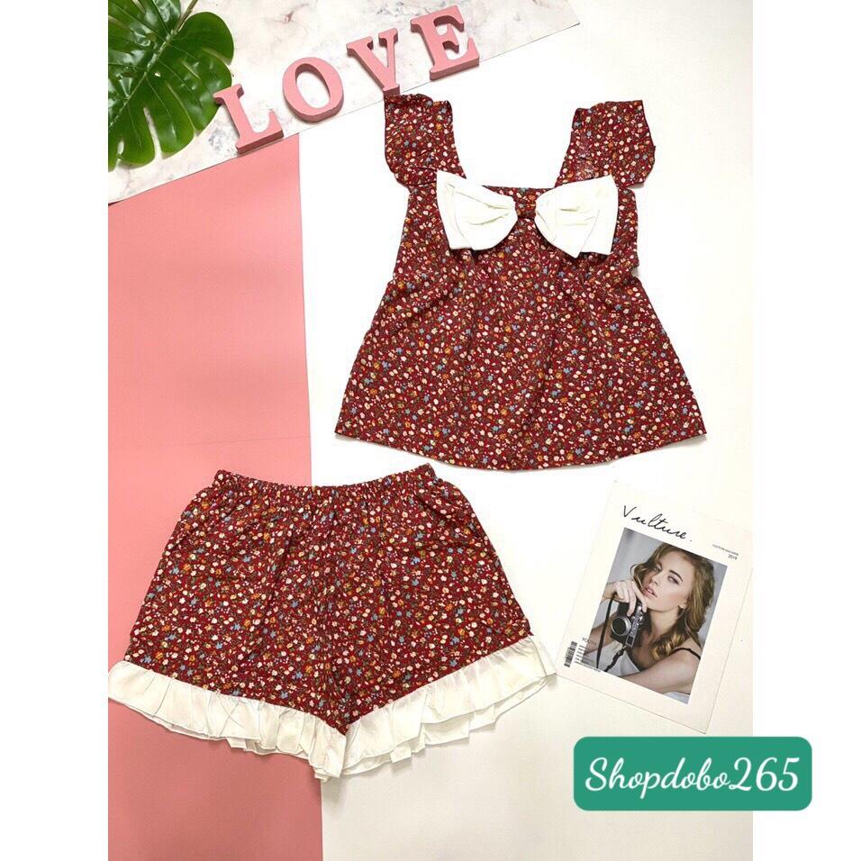 Đồ bộ nữ,bộ ngủ mặc nhà đùi tay cánh tiên vải lụa họa tiết hoa nhí siêu cưng size 45-57kg.