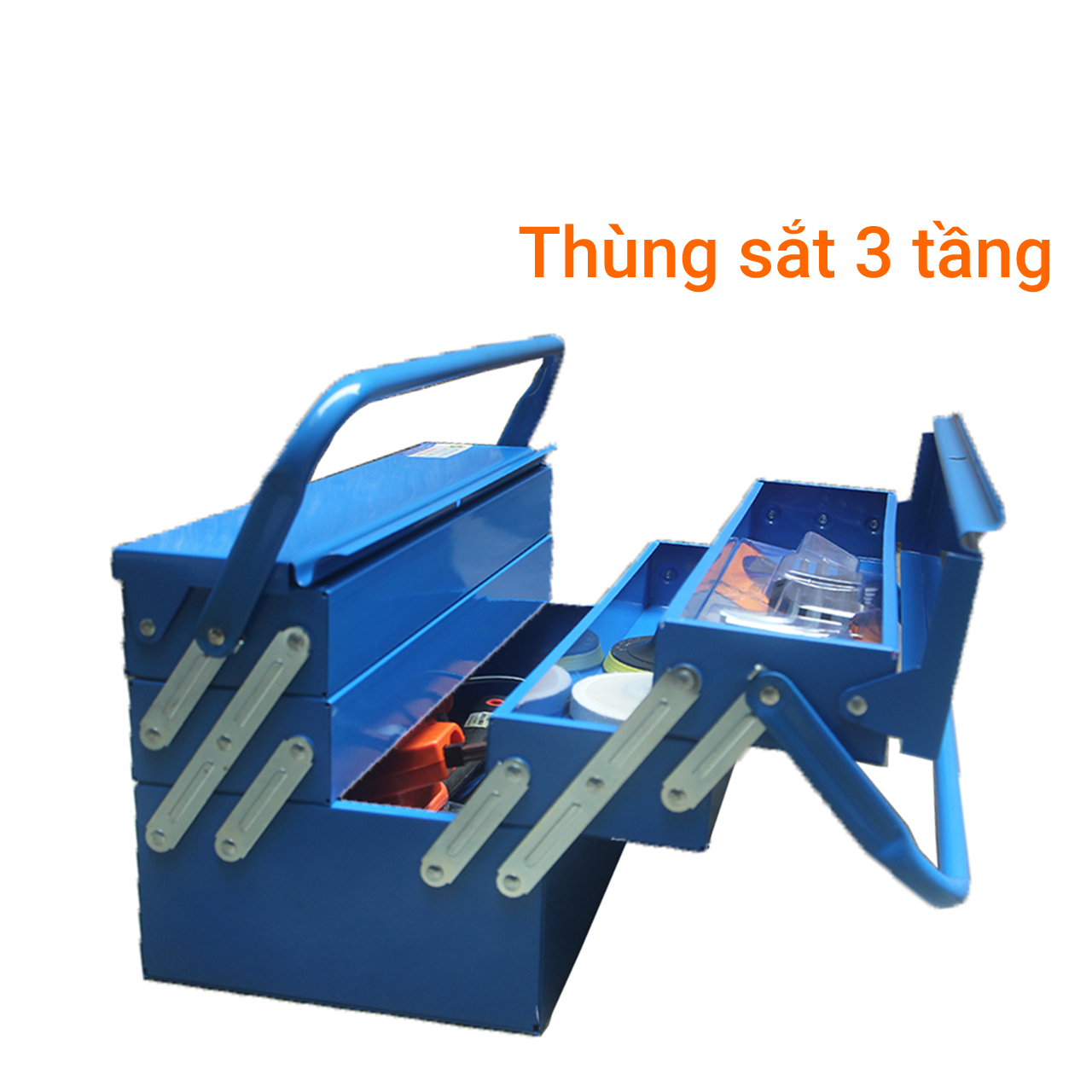 Thùng đồng nghề 3 tầng tự mở bằng thép dày Đài Loan L0043-18 465 x 200 x 195 tặng kèm 1 đôi găng tay bảo hộ cảm ứng