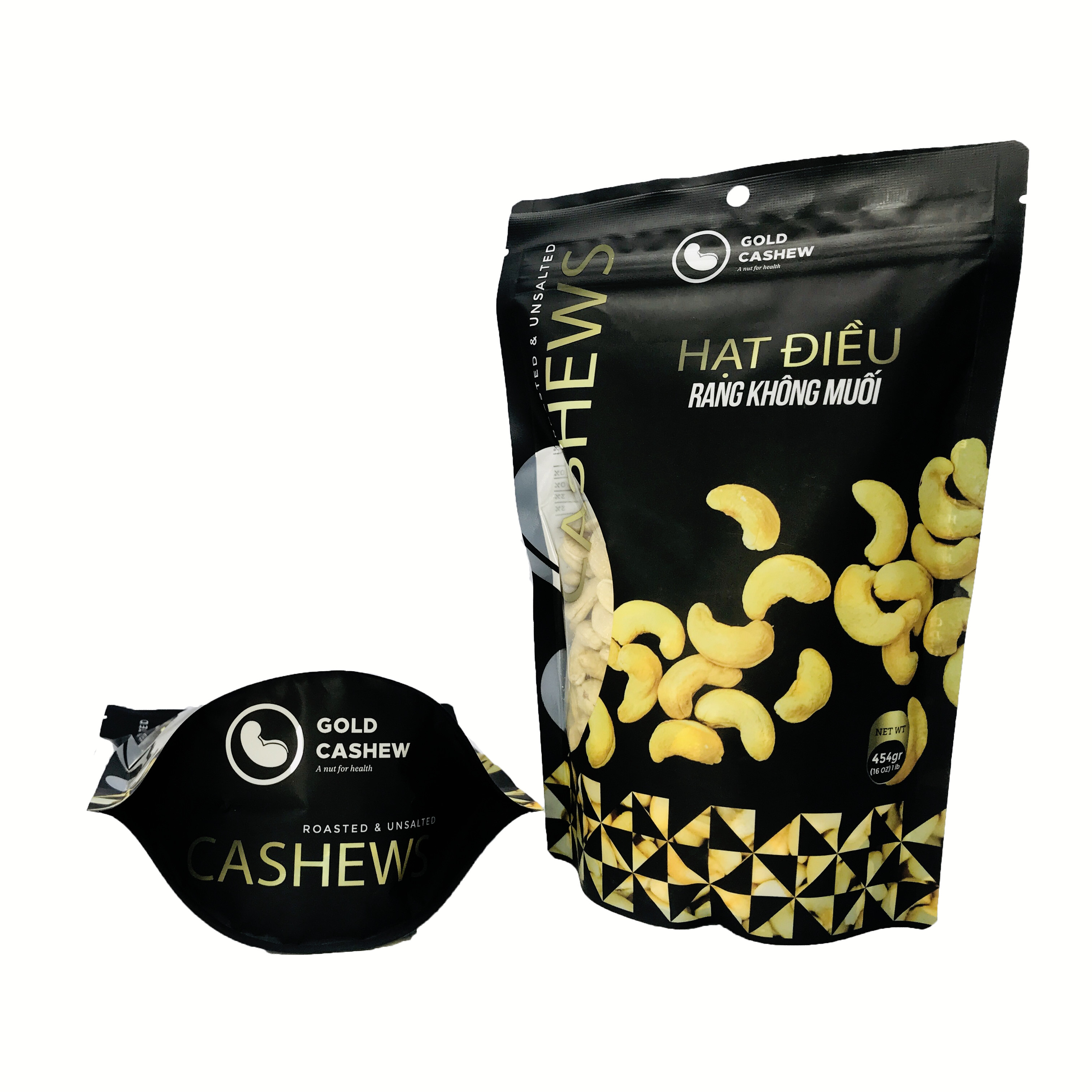 Hạt Điều Rang Không Muối Cao Cấp Gold Cashew (Gói 454g) - Premium Roasted &amp; Unsalted Cashew, Chuẩn hạt điều size WW240, Công nghệ rang không dầu, Không chất bảo quản, Không Cholesterol