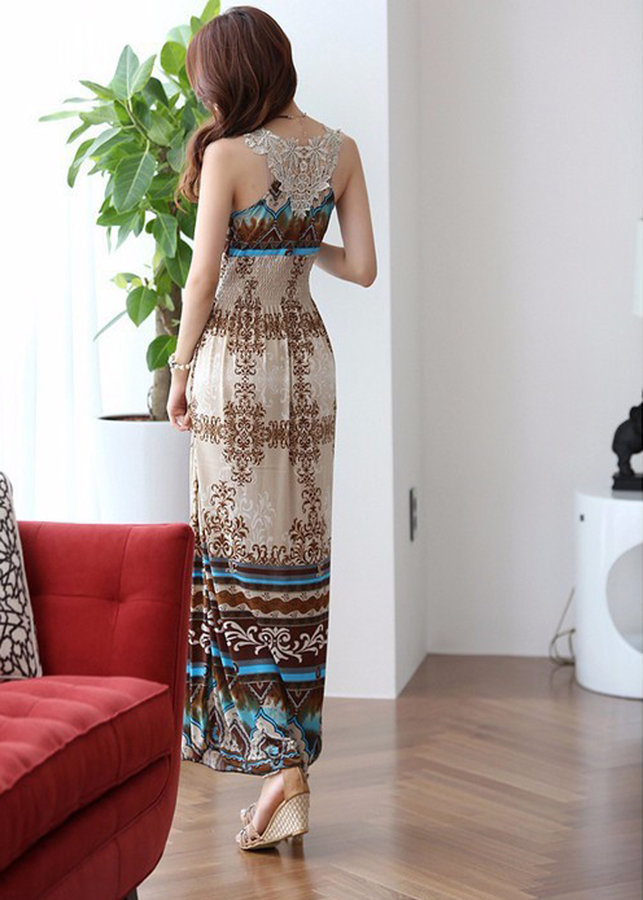 Đầm Maxi Nữ Thun Lụa Mềm Mại - Nâu