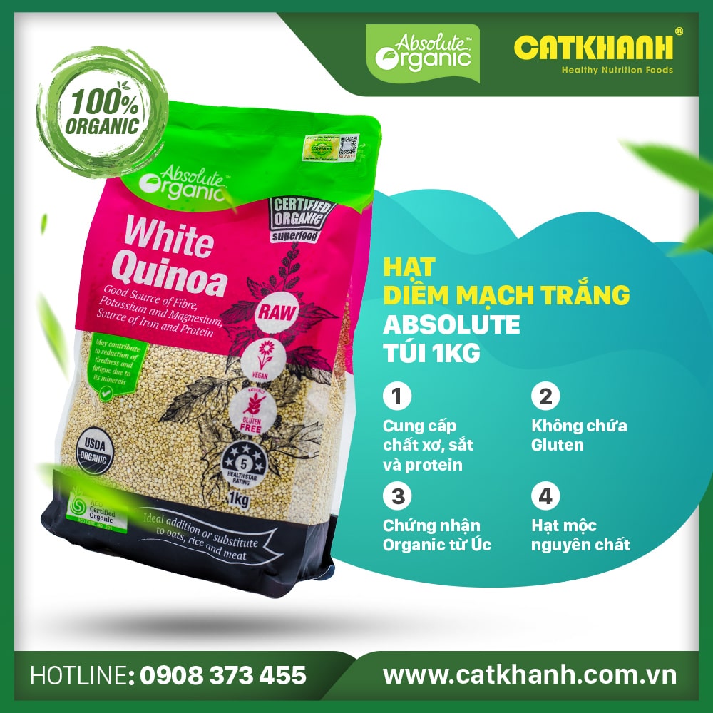 Hạt diêm mạch trắng hữu cơ Absolute Organic White Quinoa (1KG) - Nhập khẩu Australia