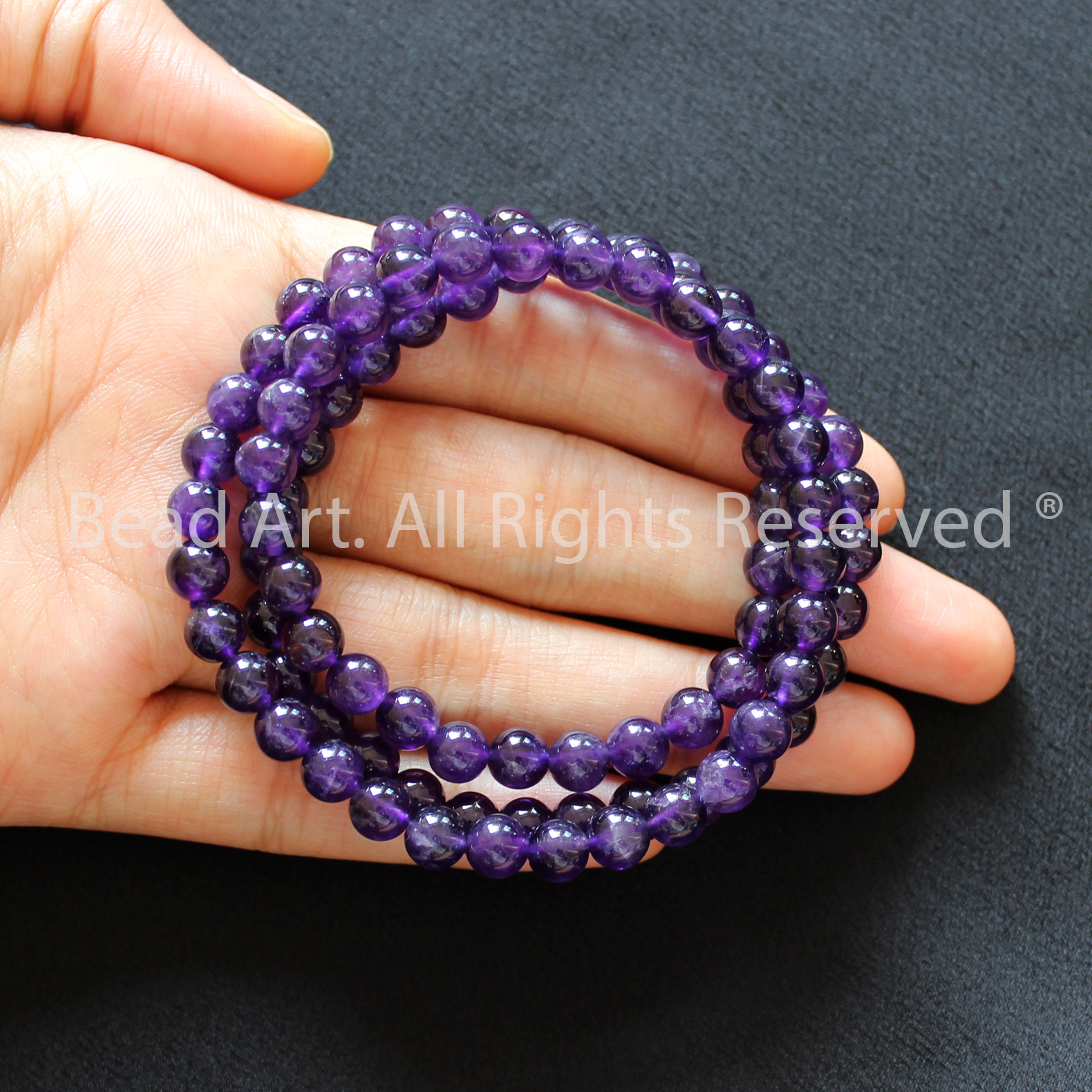 Chuỗi 6MM Quấn 3 Vòng Đá Thạch Anh Tím Đậm, Amethyst Tự Nhiên, Vòng Tay, Phong Thuỷ, Chuỗi Hạt, Trang Sức, Hợp Mệnh Thổ, Hỏa - Bead Art