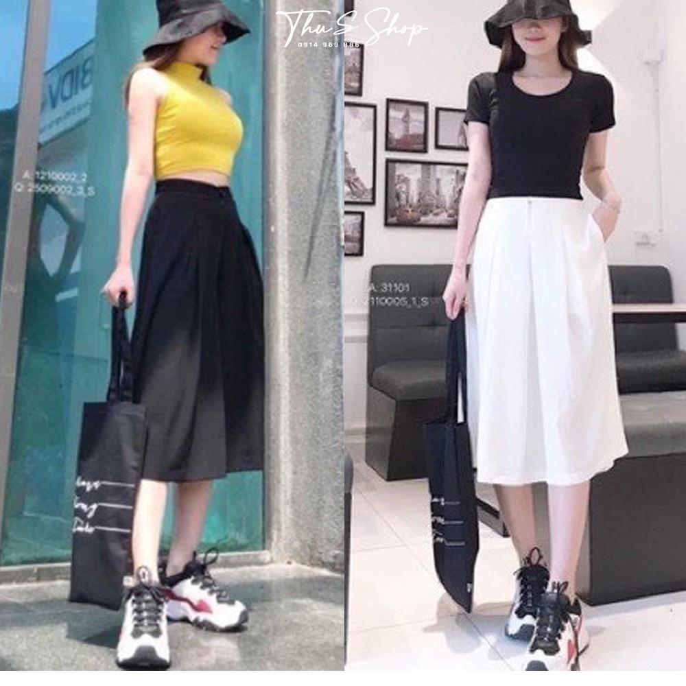 Quần Suông Ống Rộng Giả Váy, Vải Đũi Thái Dáng Lửng Siêu Đẹp