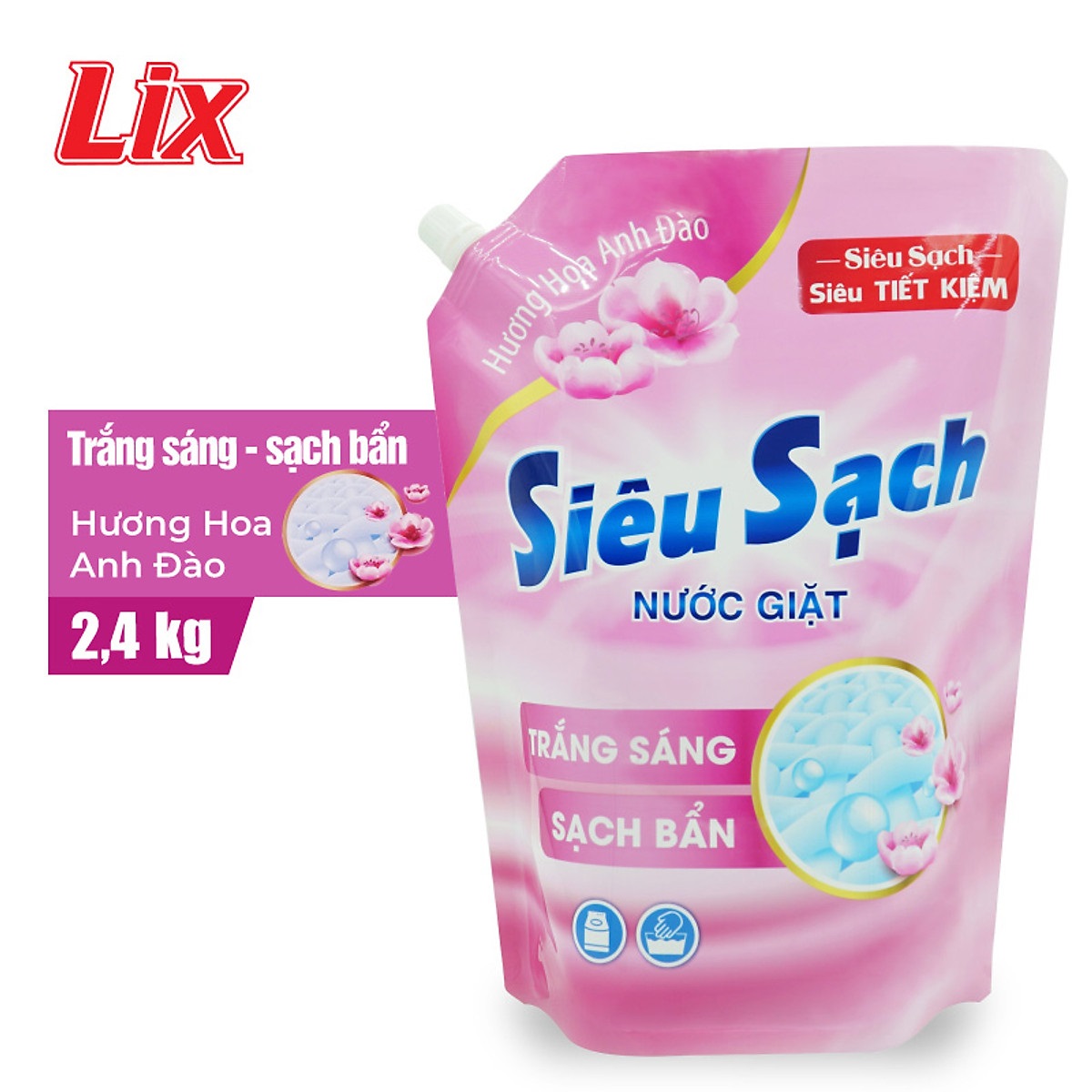 Túi nước giặt Lix siêu sạch hương hoa anh đào 2.4Kg N2502