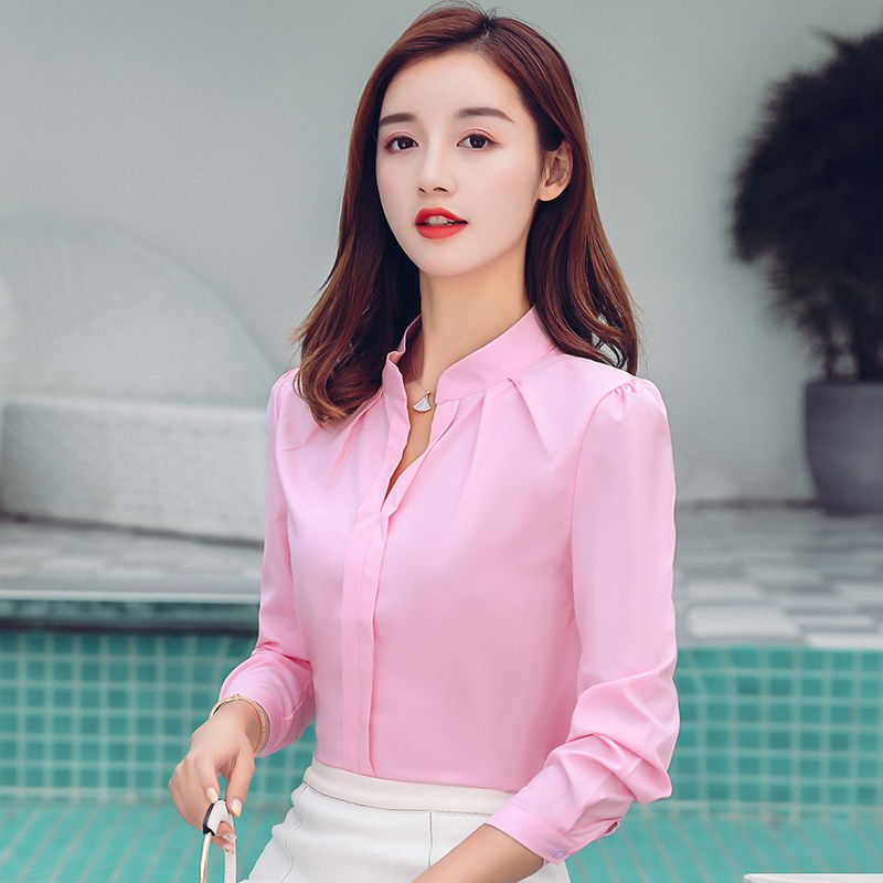 Áo sơ mi nữ trơn, thiết kế cổ tàu lịch sự, thời trang công sở đẹp CS08