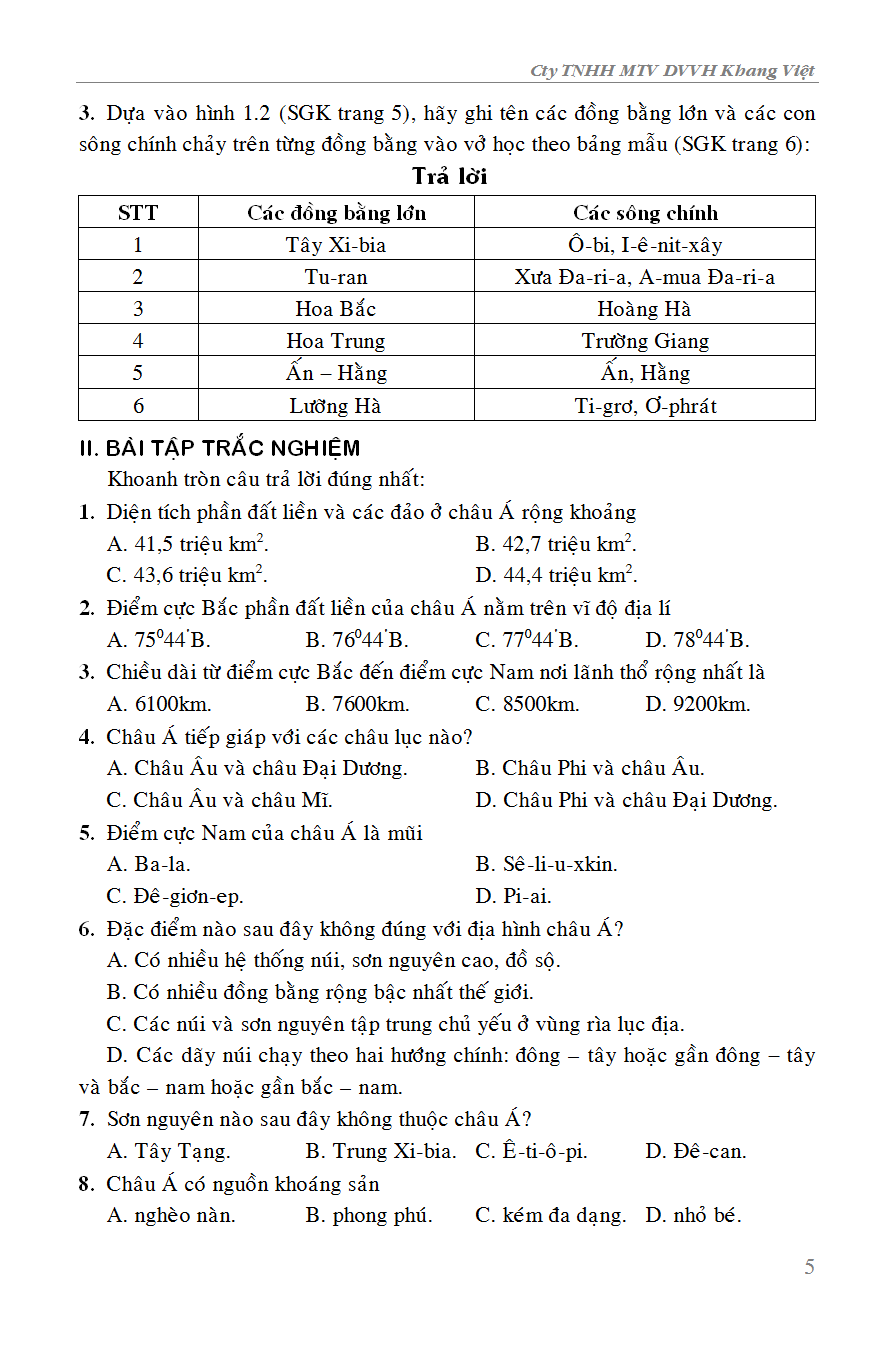 Giải Bài Tập Địa Lí 8 - KV