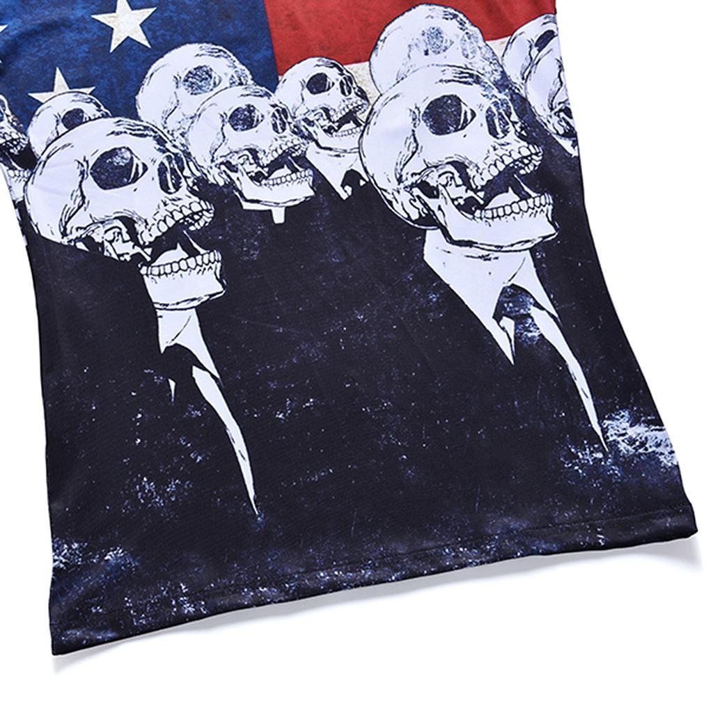 Fashion Men’s Fun T-shirts American Flag Holiday Fancy Dress Round Neck 3D Skull Head Print Tee M - 3XL