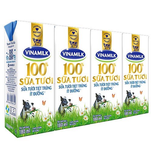 THÙNG 48 HỘP SỮA TƯƠI TIỆT TRÙNG VINAMILK 100% ÍT ĐƯỜNG 180ML