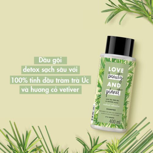 Dầu gội LOVE BEAUTY &amp; PLANET Dưỡng tóc detox sạch sâu với 100% tinh dầu tràm trà Úc và hương cỏ vetiver thiên nhiên 400ml