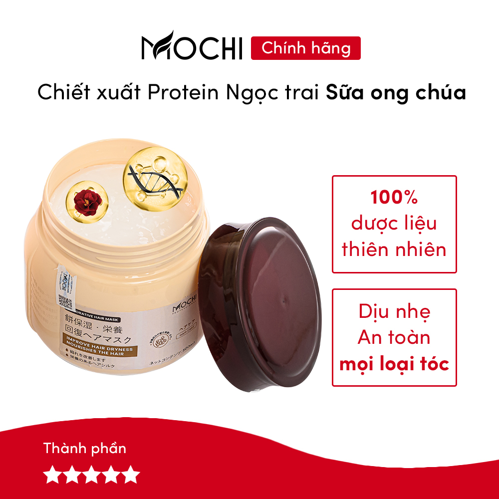 Mặt nạ ủ tóc Mochi Nhật Bản 500ml. Kem ủ tóc, phục hồi tóc hư tổn gãy rụng, bóng mượt tóc sau 3 phút