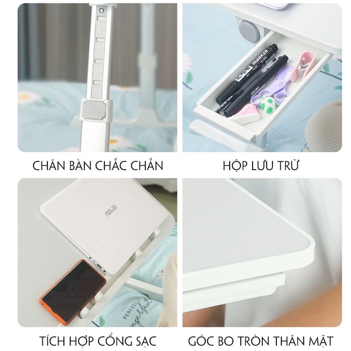 Bàn Học Thông Minh Gấp Gọn Đa Năng Có Khe Cắm tablet Và Ngăn Kéo - kèm Đèn quạt, cổng sạc USB