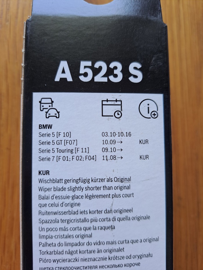 Gạt Mưa BOSCH A523S Set 26" & 18" : BMW 5 F10, 528, 535, 550, 740, 750 ( 10- 14)...