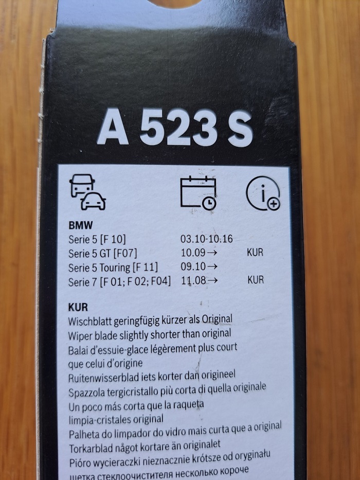 Gạt Mưa BOSCH A523S Set 26&quot; &amp; 18&quot; : BMW 5 F10, 528, 535, 550, 740, 750 ( 10- 14)...
