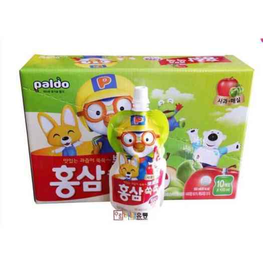 Lốc 10 túi Nước hồng sâm Paldo Pororo vị Táo 100ml