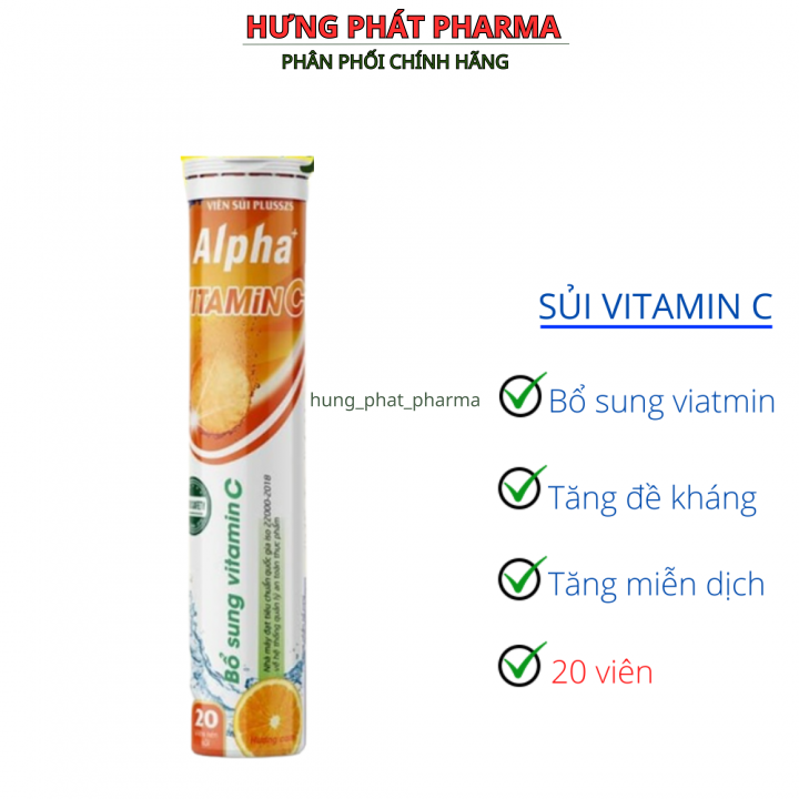 COMBO 10 TUÝP Viên sủi Alpha bổ sung vitamin C tăng sức đề kháng - Tuýp 20 viên