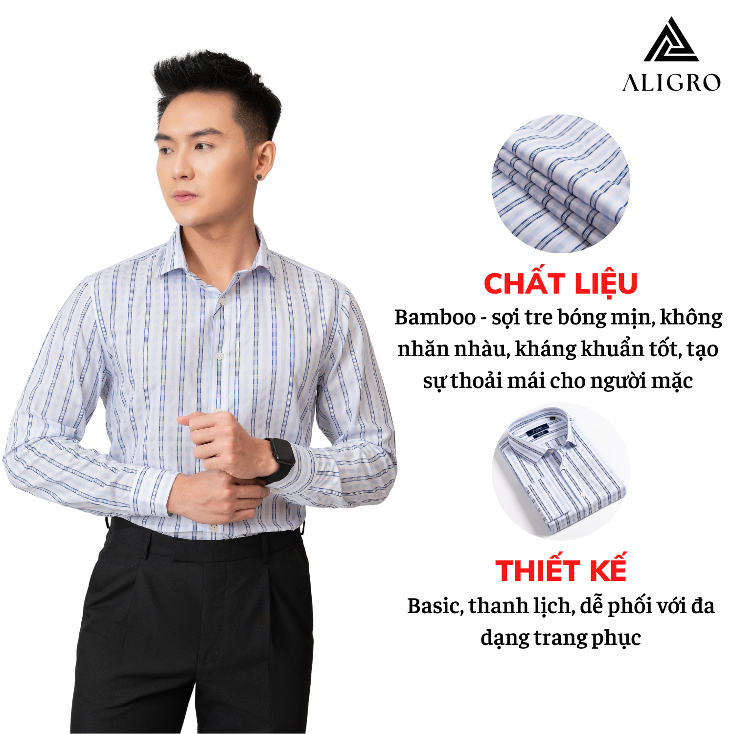 Áo sơ mi nam dài tay ALIGRO chất liệu bamboo cao cấp mềm mịn, kháng khuẩn, chống tia UV ALGS219