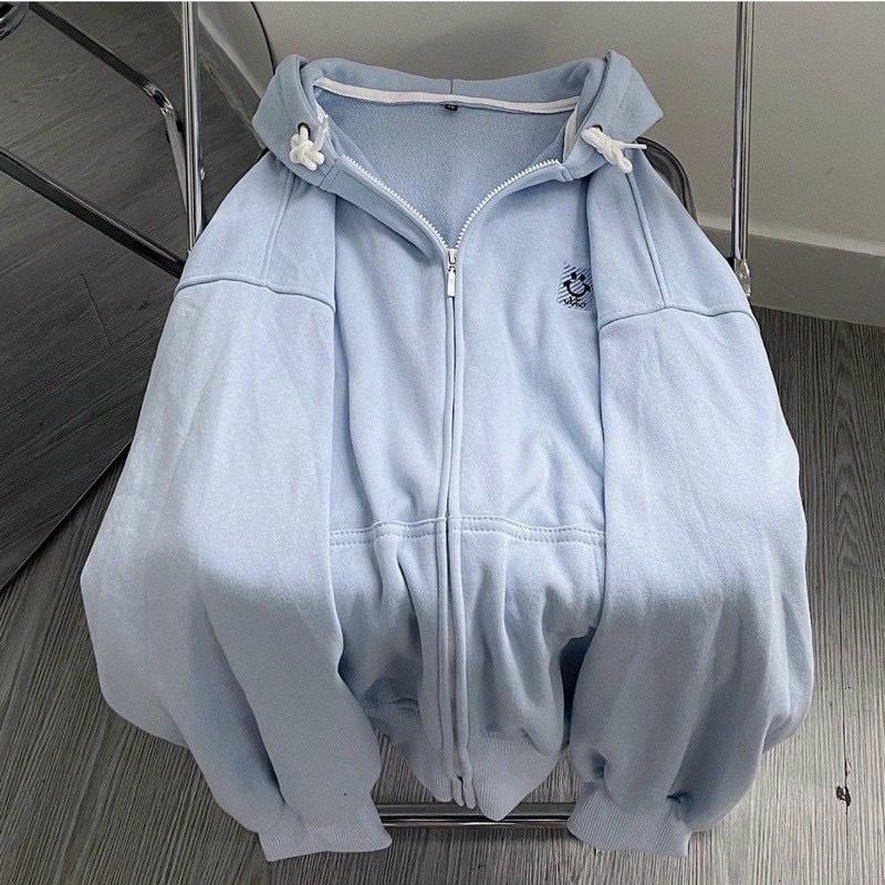 Hình ảnh Áo Khoác Hoodie Kiểu Zip Kéo Logo Thêu Mặt Cười Vải Nỉ PE Cách Nhiệt Siêu Tốt Phong Cách Ullzang Hot Trend Mới