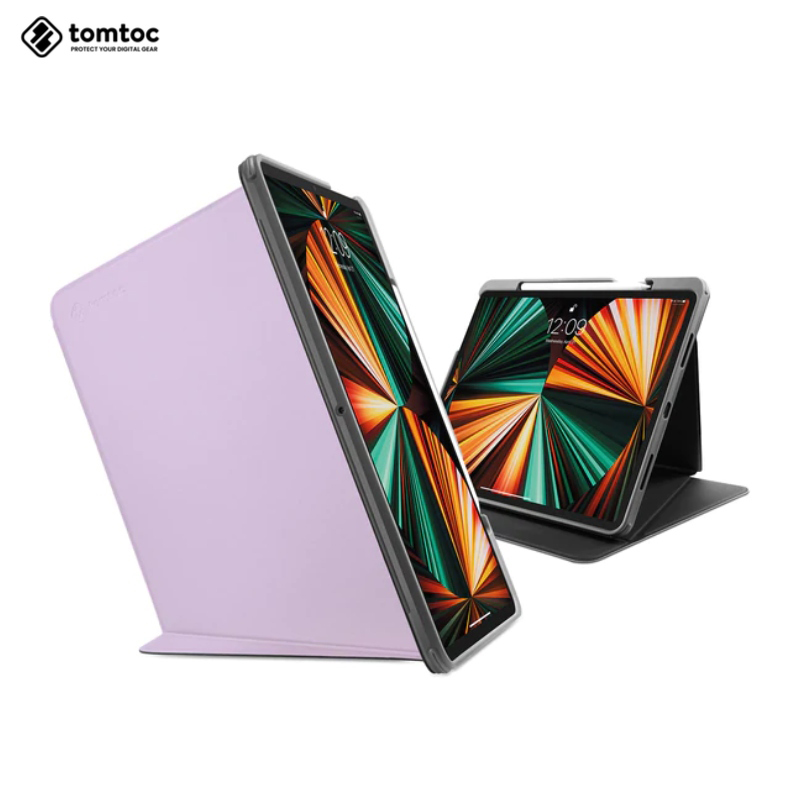 Bao Da Dành Cho Ipad Pro 12.9 M2M1 2021Ipad 12.9 20202018 Tomtoc Usa Smart - Tri Case Từ Tính Đa Góc - Hàng Chính Hãng - Ipad Pro 12.9 M2M1 - Violet