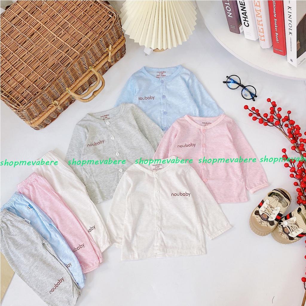 Bộ dài tay cotton NouBaby cài cúc giữa cho bé trai bé gái sơ sinh 3-13kg - BO32