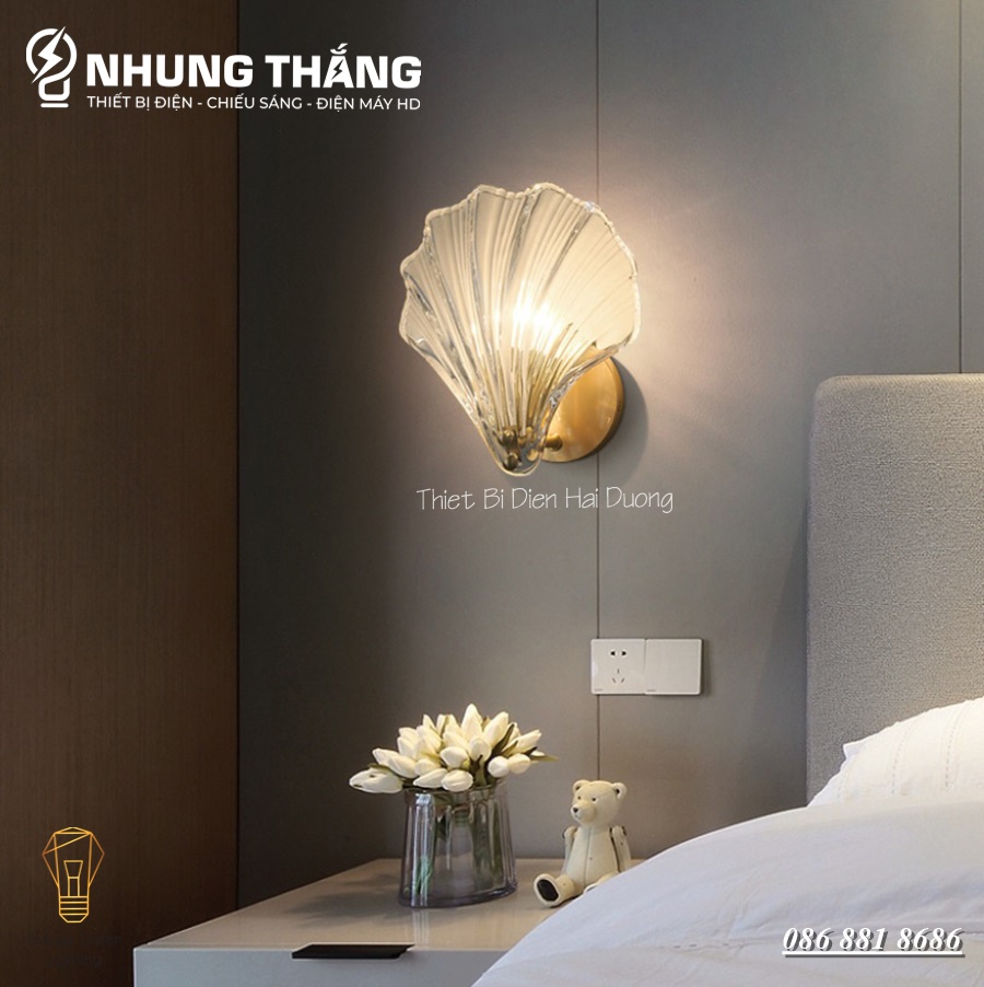 Đèn Tường Vỏ Sò DT-012 - Mặt Thủy Tinh Trắng Trong Suốt Cao Cấp - Decor Trang Trí - Sử Đụng Đui E14 - Bóng Bắp Ngô - Có Video